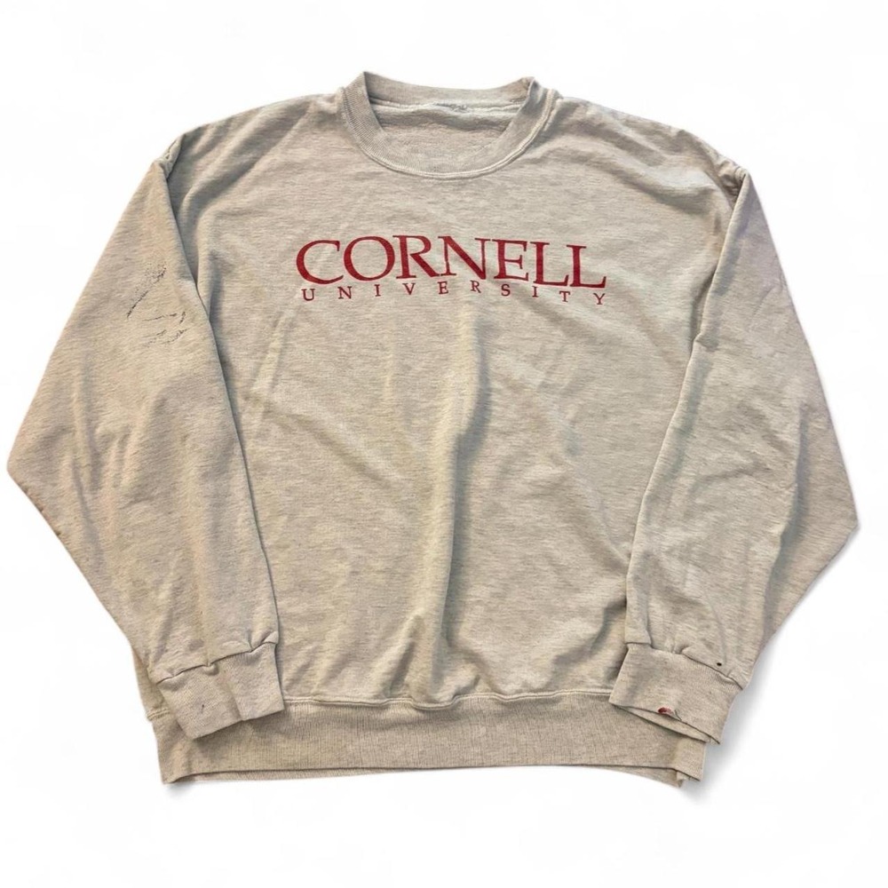 Vintage Cornell University Gray Distressed Crewneck Sweatshirt Mens Grey Red